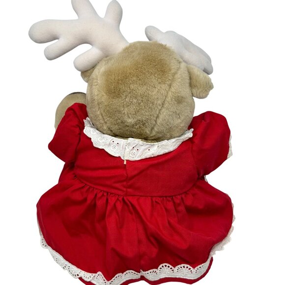 Vintage Reindeer Plush Red Dress Lace Long Face Antlers 23" Tall - Picture 5 of 11